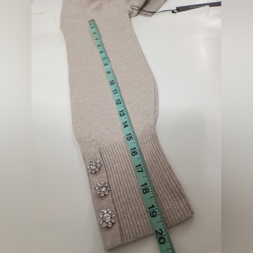 Tahari Women's Beige Turtleneck Long Sleeve Sweater Button Cuff Accents Size XL - Picture 8 of 14